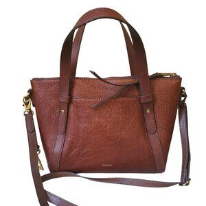 FOSSIL Avondale Brown Leather Medium Satchel Handbag Purse Crossbody EUC